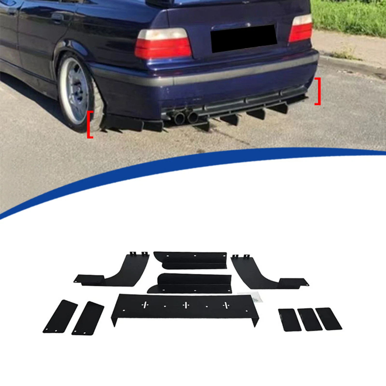Rear Bumper Side Splitter Cover Trim For BMW Series 3 E36 1992-1999 Gloss Black Lower Diffuser Guard Canards Corner Lip Spoiler