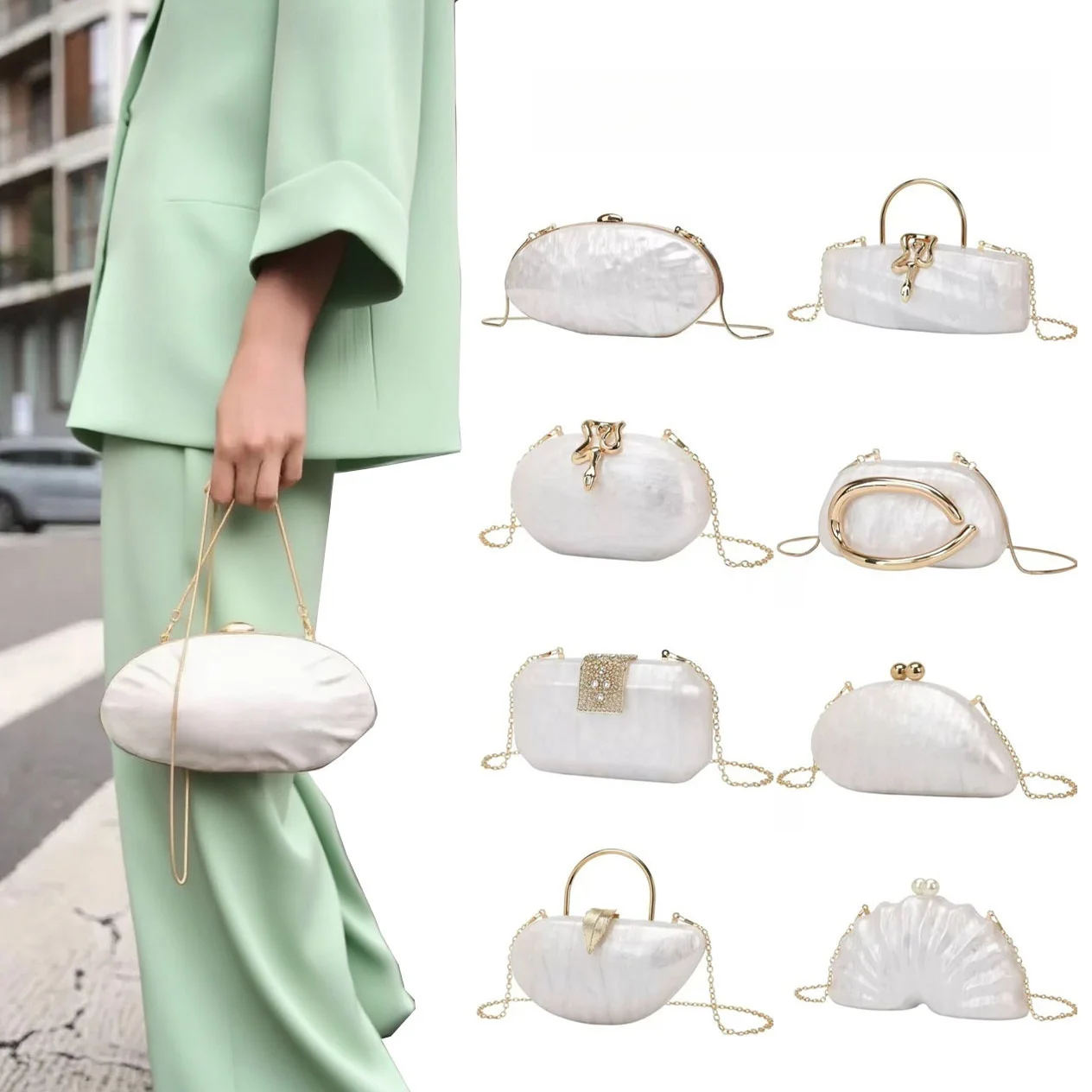 Acrylic Clutch Shoulder Crossbody Bag for Women Elegant Pure Color Lock Buckle Evening Bag Mobile Phone Key Holder Gift