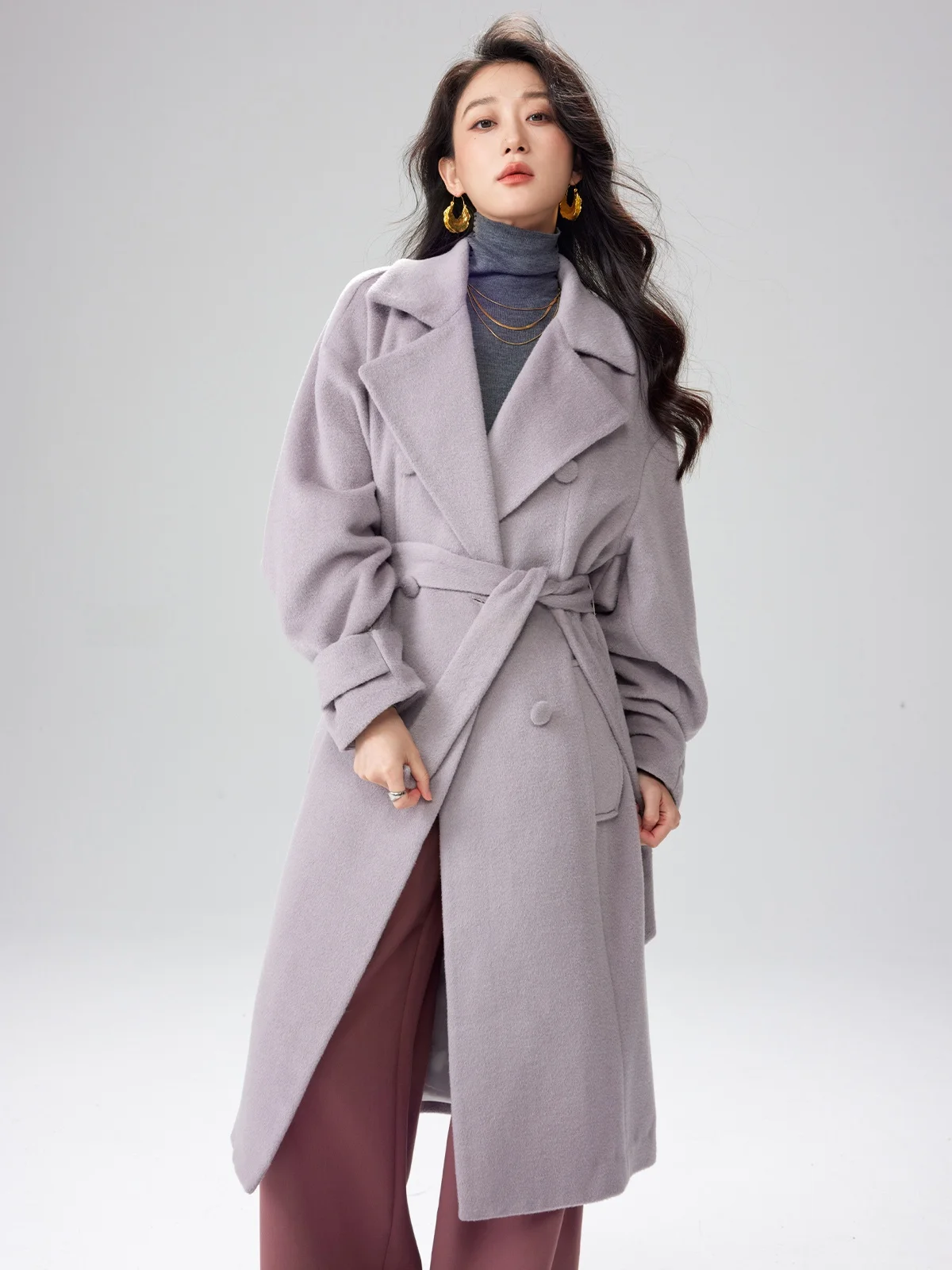 

Garbociaga Dragon Joy Double Button Camel Hair Australian Wool Coat Long Sve Suit Collar mid Length Commute Sle Coat