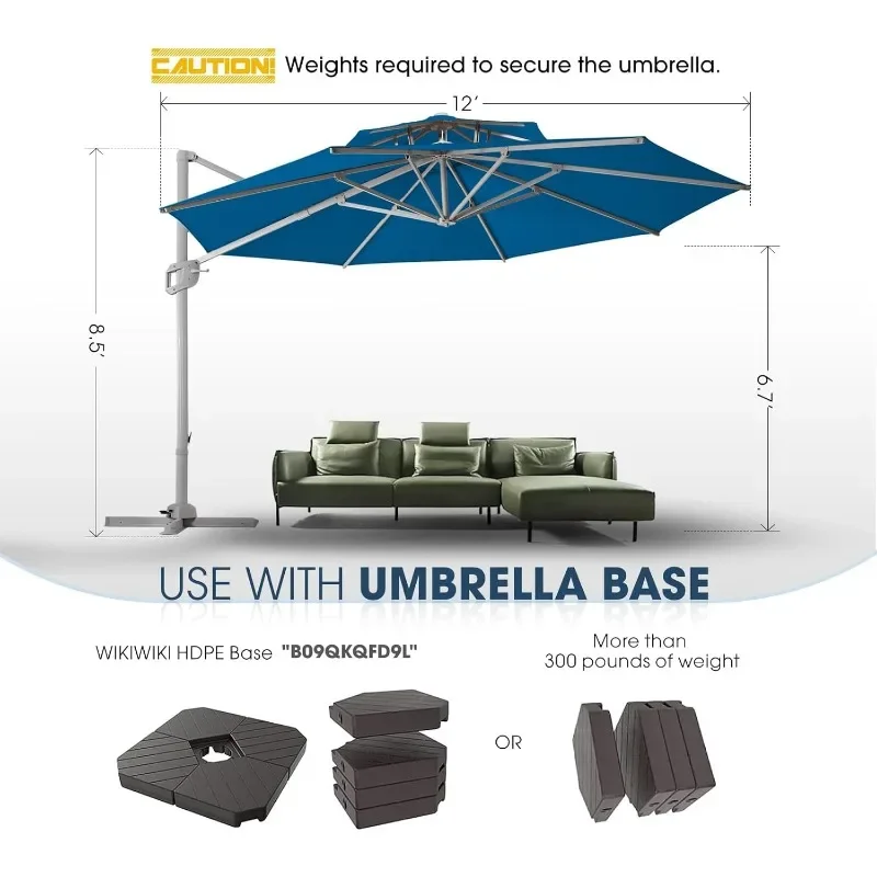 Sombrilla de Patio Cantilever, sombrilla Offset para Patio al aire libre con rotación de 360 ° y sistema de inclinación ilimitado, sombrilla resistente