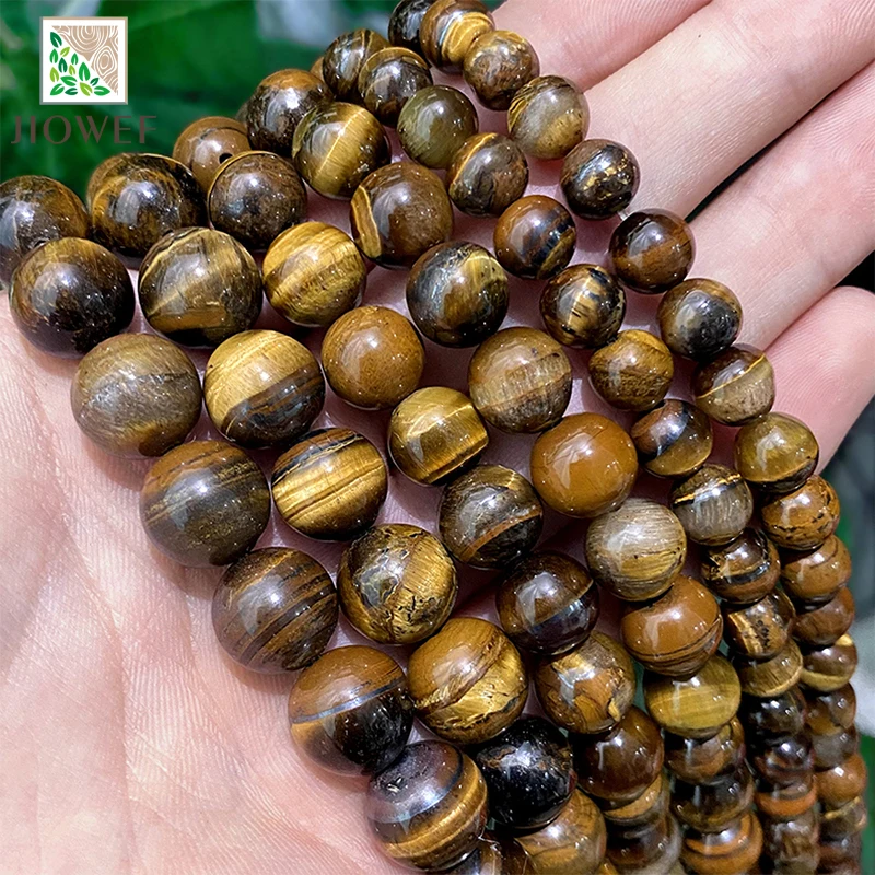 Natural Brown Gold Tiger Eye Stone Beads Round Loose Beads For Jewelry Making  DIY Bracelet Earrings 15