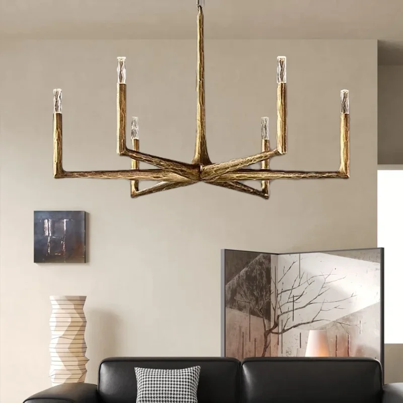 

American Vintage Style Brass and Black LED Suspension Chandelier Dimmable Ceiling Light for Living Room Home Decoration Lighting