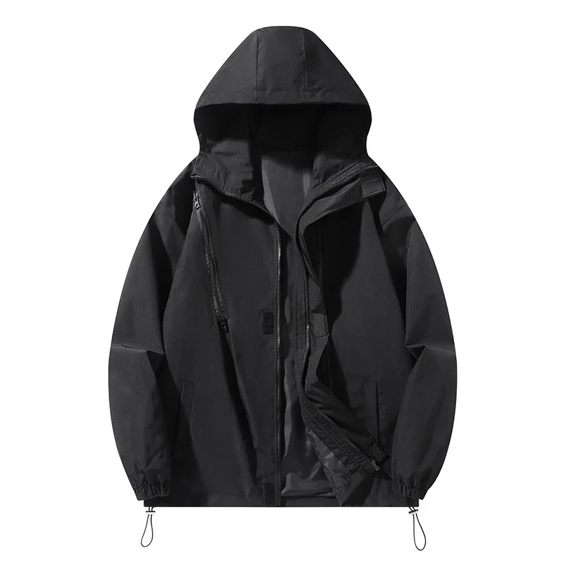 

Mens Windproof Hooded Jacket Autumn Spring Casual Outwear Solid Color Zipper Streetwear Loose Fit Outdoor Coat