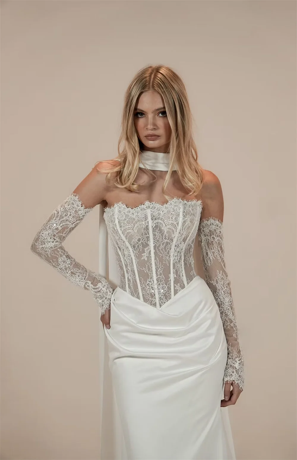 Tokyo personnalisé élégant sirène robes de mariée sans bretelles manches détachables robes de mariée blanc Zip Court Train robes de mariée