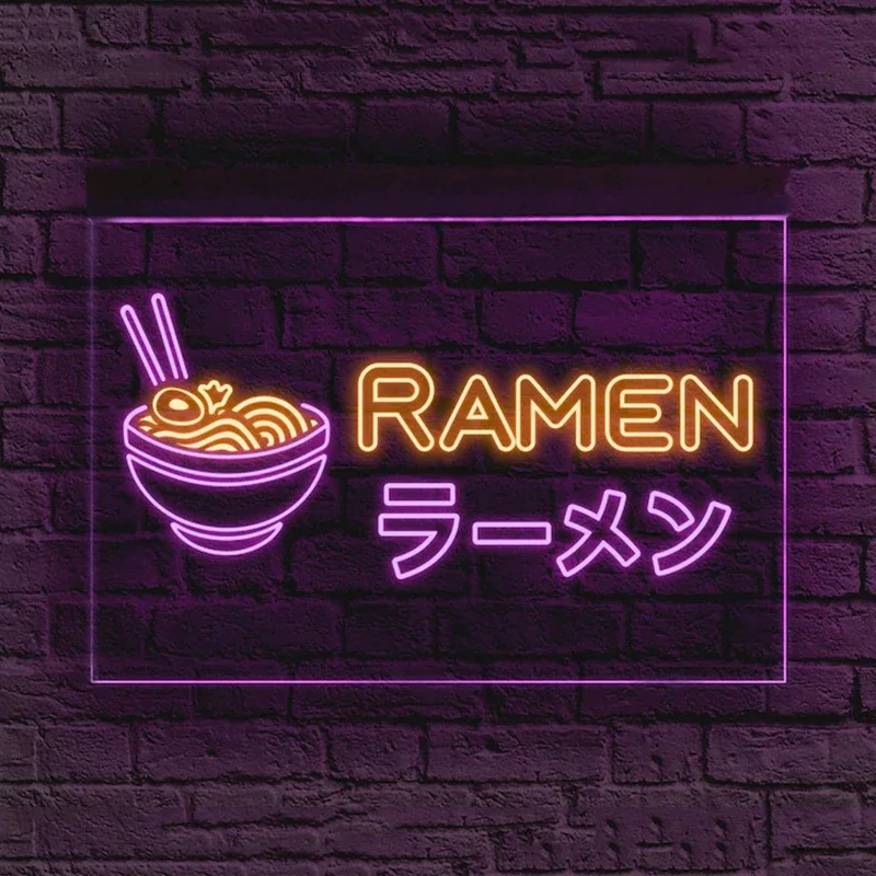 Custom Neon SignRamen Japanese Noodles Shop Display Dual Color LED Neon Japanese Noodles Shop Signboard Restaurant Wall Decor