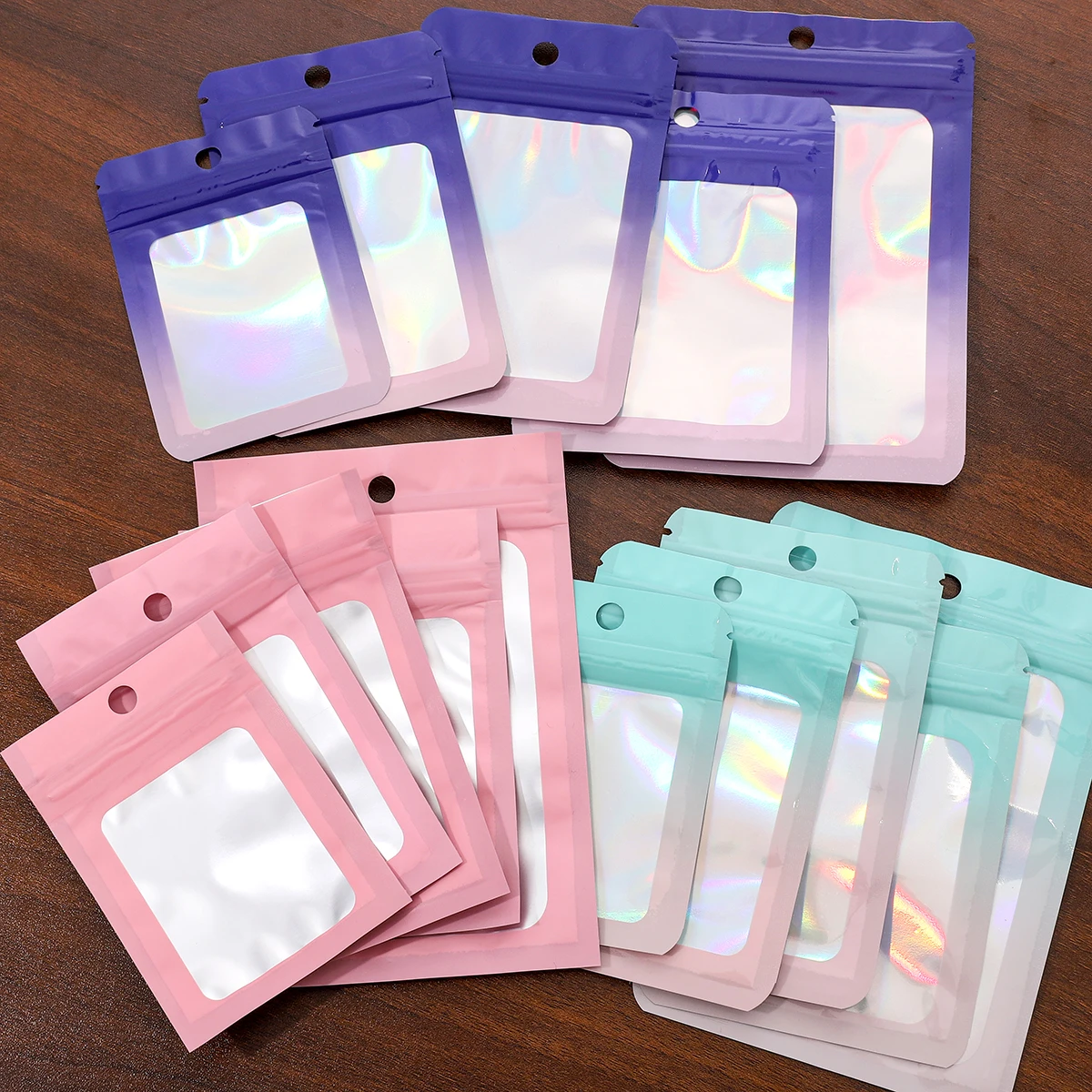 10pcs Thicken Ziplock Bags Holographic Laser Color Plastic Pouch For DIY Jewelry Display Storage Pouch Zip Lock Bag NO Hole