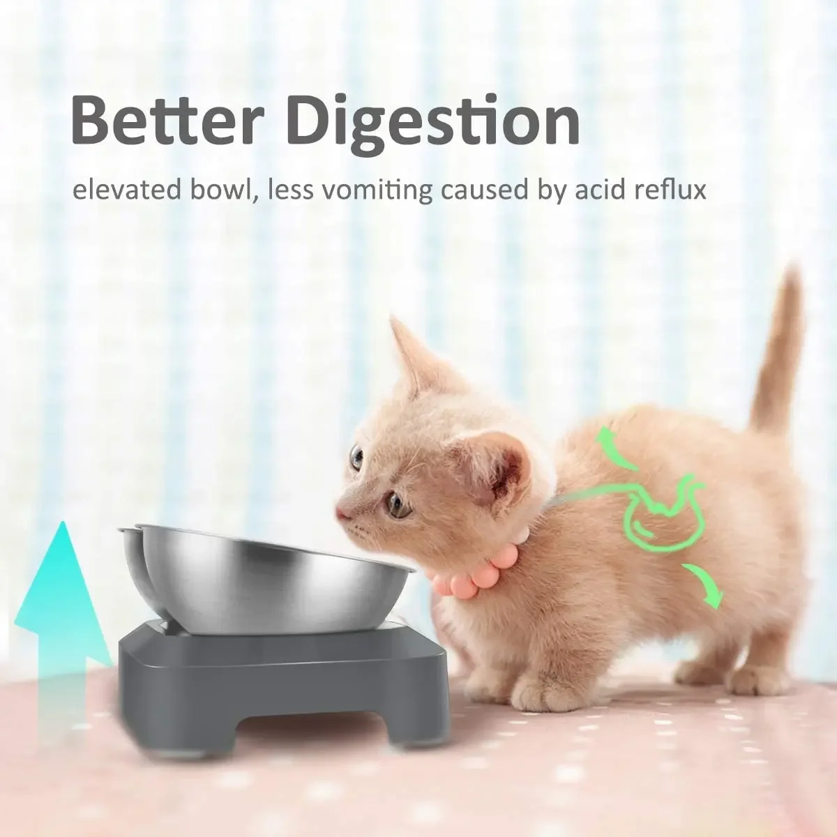 ATUBAN Cat Bowl Set with Stand, Stainless Steel Anti-Vomiting Raised Cat Feeder for Food and Water, Double Pet Bowls for Cats