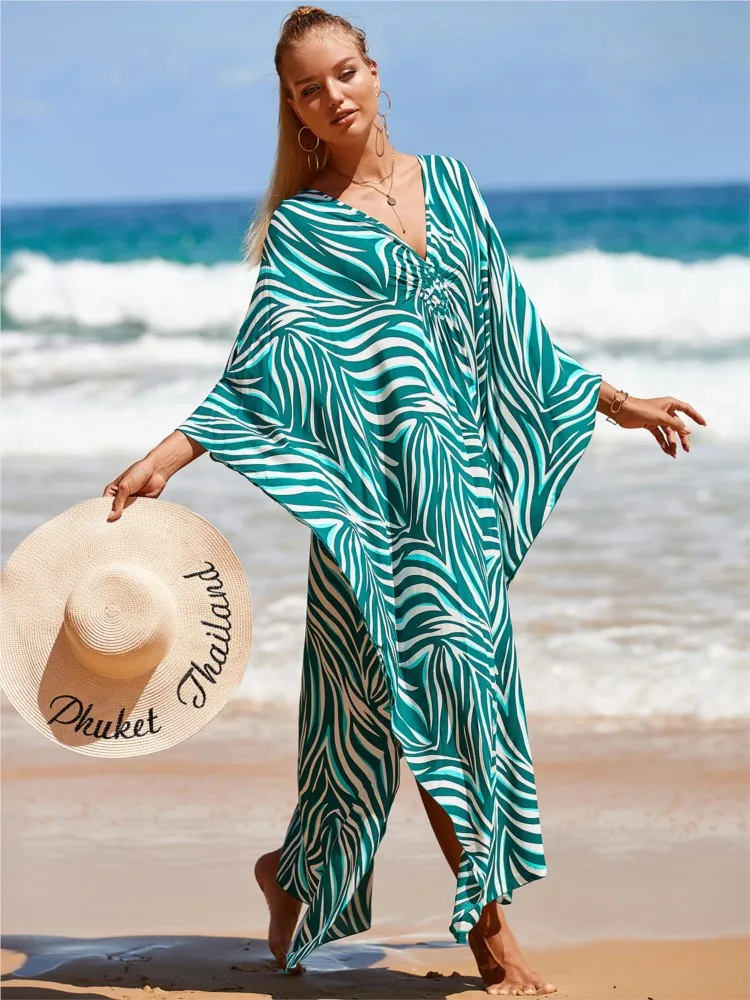 Sexy Women's Dress Boho Apring Summer Fashion Cotton Printed Beach Cover Up Vacation Casual Bikini Proof Loose Dresses For Women