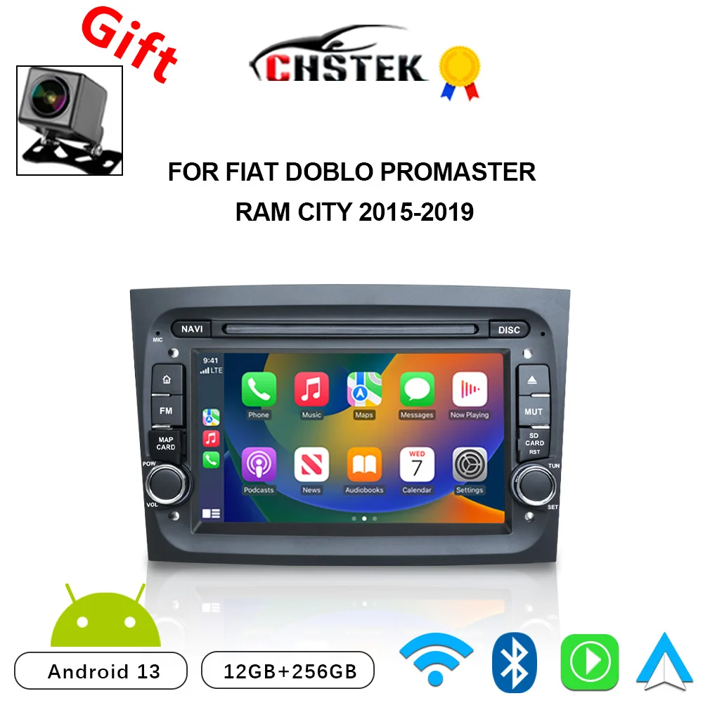 CHSTEK Car Radio For Fiat Doblo Ram ProMaster City 2015-2019 Multimedia Carplay Navigation Bluetooth WIFI 4G Stereo Android 13