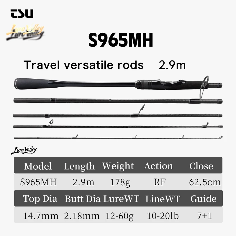 TSURINOYA Travel Fishing Rod LURE VALLEY 5 Section S905M S965MH 2.7m 2.9m FUJI SIC+A Guide Action RF Spinning Rod Seabass image 3