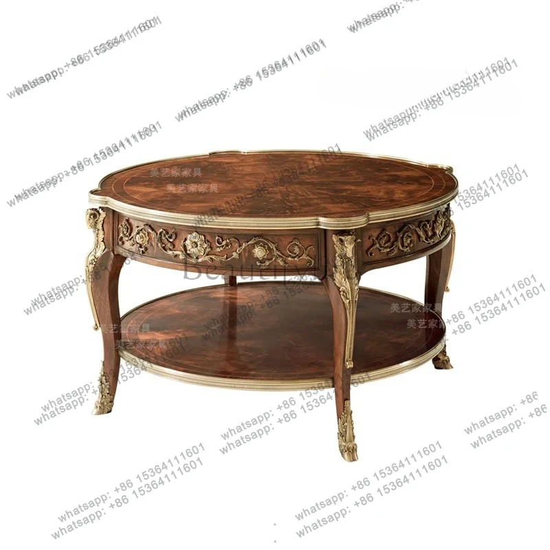 

English mahogany round coffee table neoclassical light luxury living room villa furniture high-end fashion