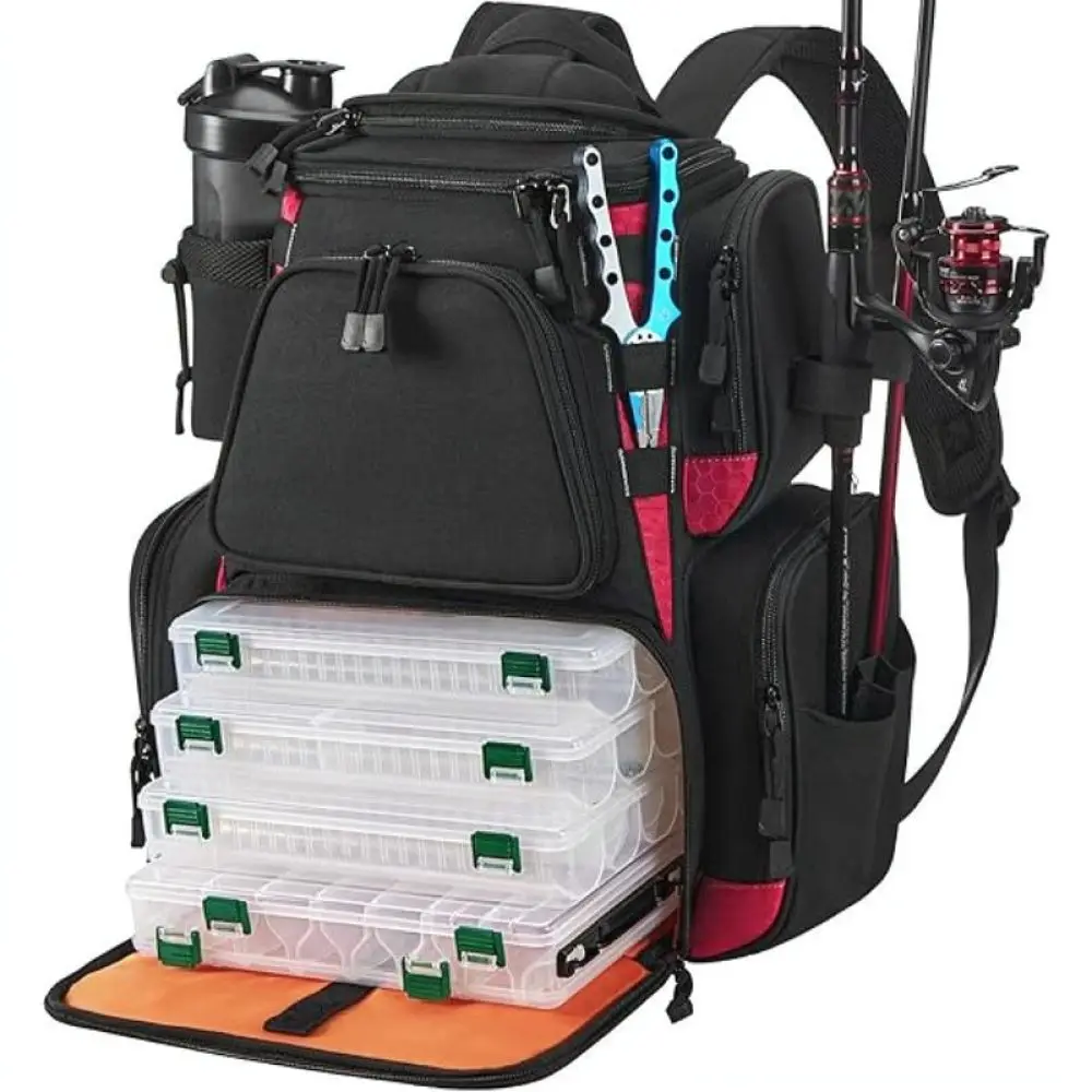 Multifunctional Fishing Gear Backpack Large Capacity Tackle Storage Bag With Rain Cover For Travel Fishing Trip
