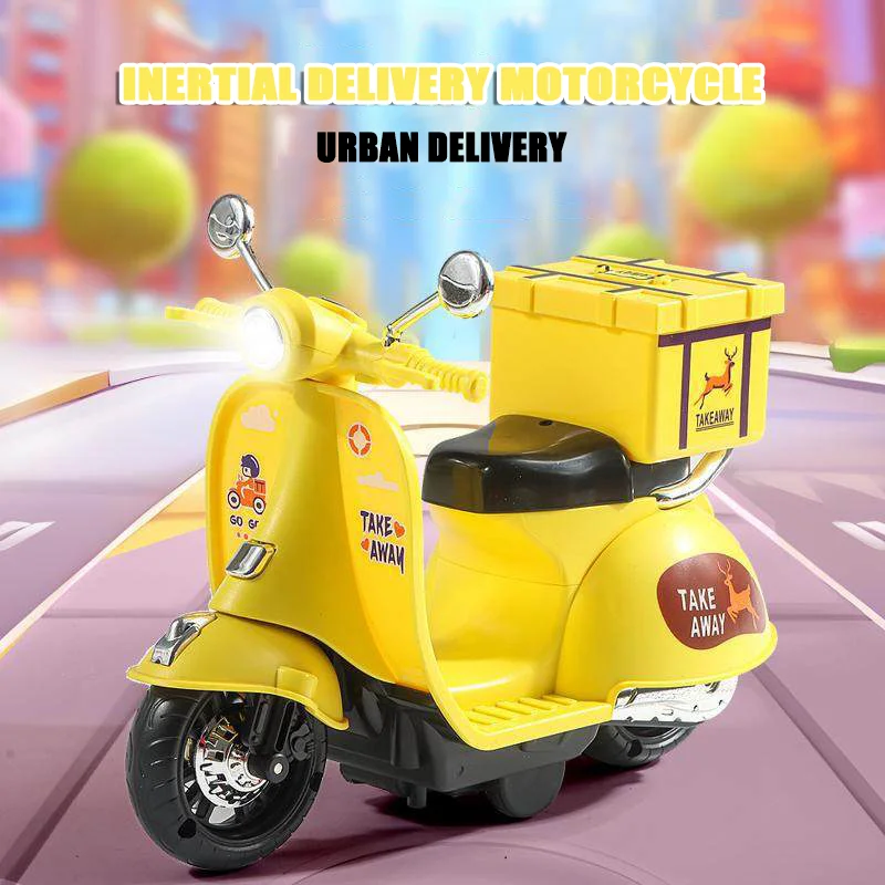 

Children's sound and light takeout motorcycle cartoon-style realistic lights and sounds low-inertia motorcycle model for food