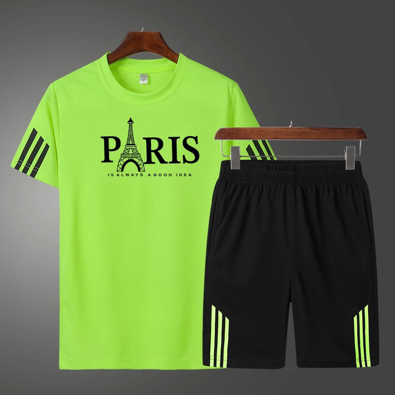 

2024 men's summer new short sleeved shorts sportswear two-piece set with round neck for breathability, casual fashion, thin and