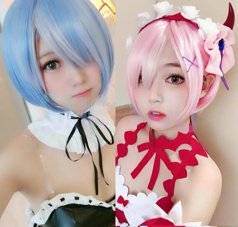 High Quality Graduated Color REM Cosplay Wig RAM Cosplay Wigs Re:Zero Starting Life in Another World Costumes Ombre Wigs