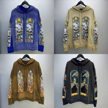 Yao888 WDW ストリートヴィンテージカジュアル綿 100% 男性トップストレーナーオーバーサイズ高級 1:1 高品質パーカー男性のための