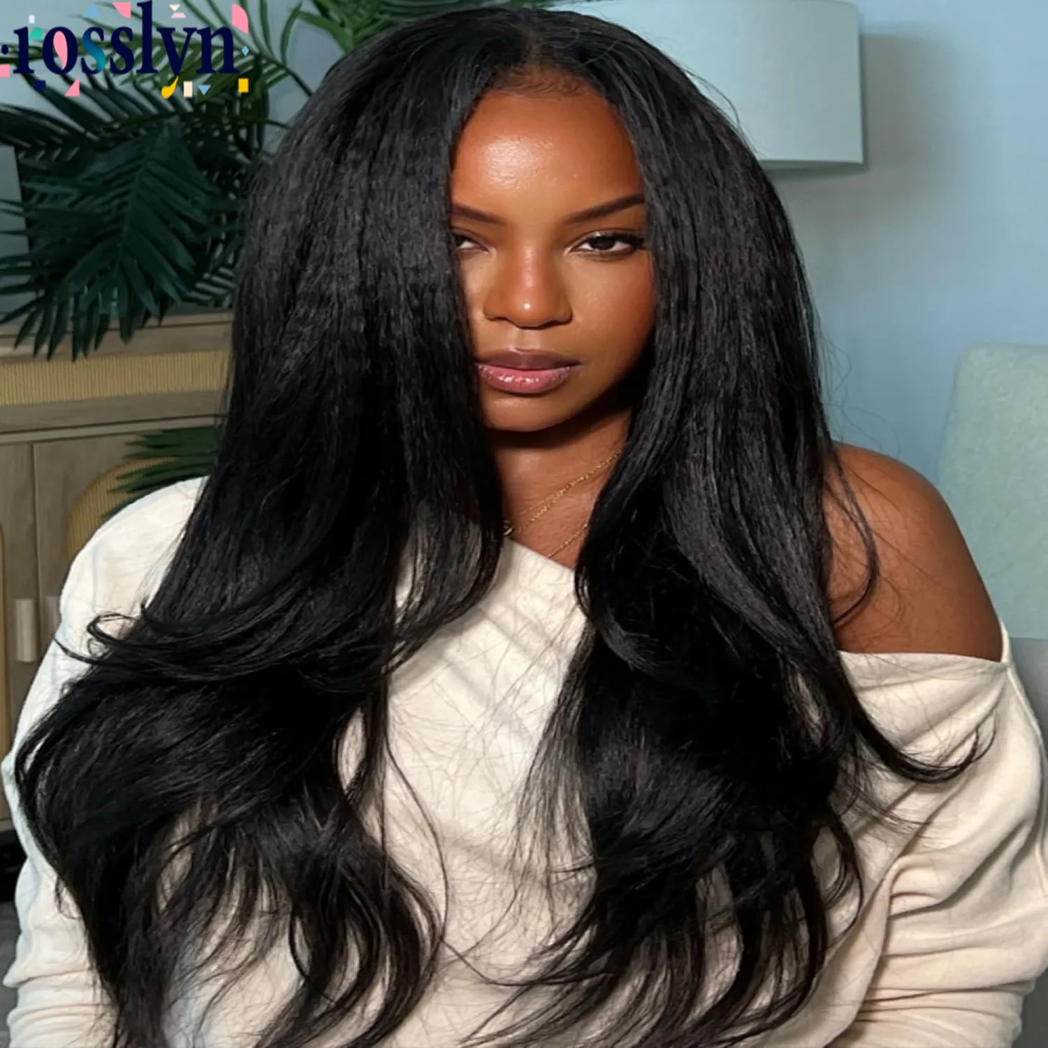 

Rosslyn Kinky Straight Human Hair Wigs 1B Черный парик HD Парик шнурка 13x6 Человеческие волосы Предварительно выщипанные Отбеленные узлы Плотность 200%