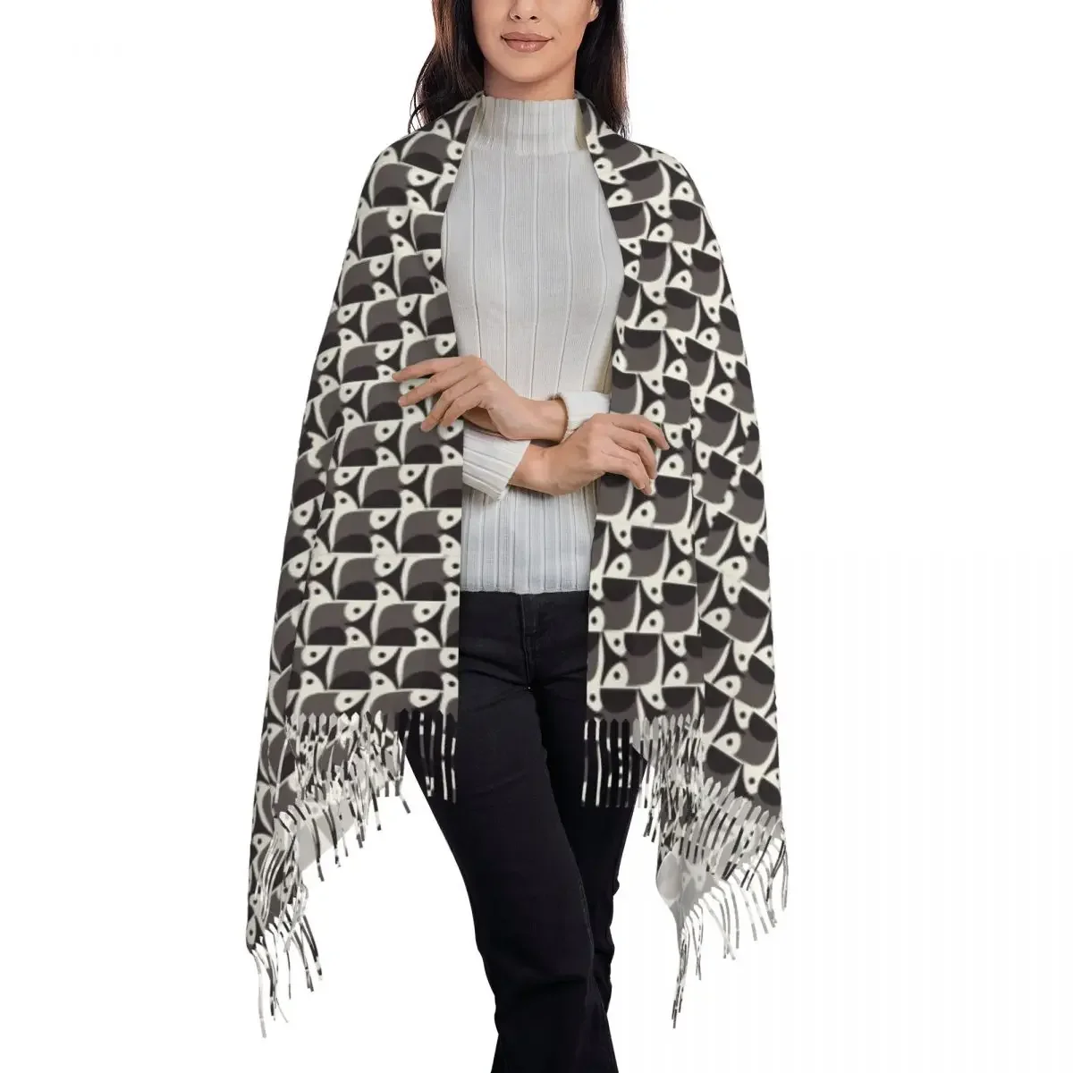 Sciarpa di grafite gufo Orla Kiely scialli morbidi caldi e avvolgenti con nappe sciarpe grandi di marca di lusso da donna inverno Bufanda Mujer