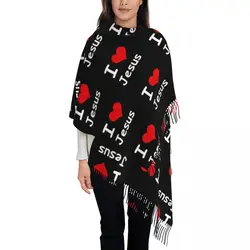 Custom Ladies Long I Love Jesus Scarves Women Winter Thick Warm Tassel Shawl Wrap Christian Faith Judah Scarf