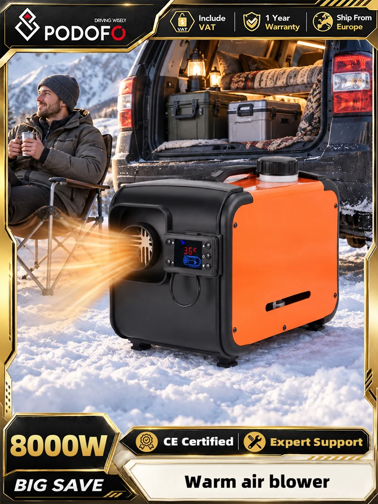 Podofo 8KW 12V 24V Diesel-Luftheizgerät mit Geräuschdämpfer, LCD-Schalter, Fernbedienung, automatischer Abschaltung und Schutzfunktion für Auto, Anhänger und LKW – Diesel-Standheizung
