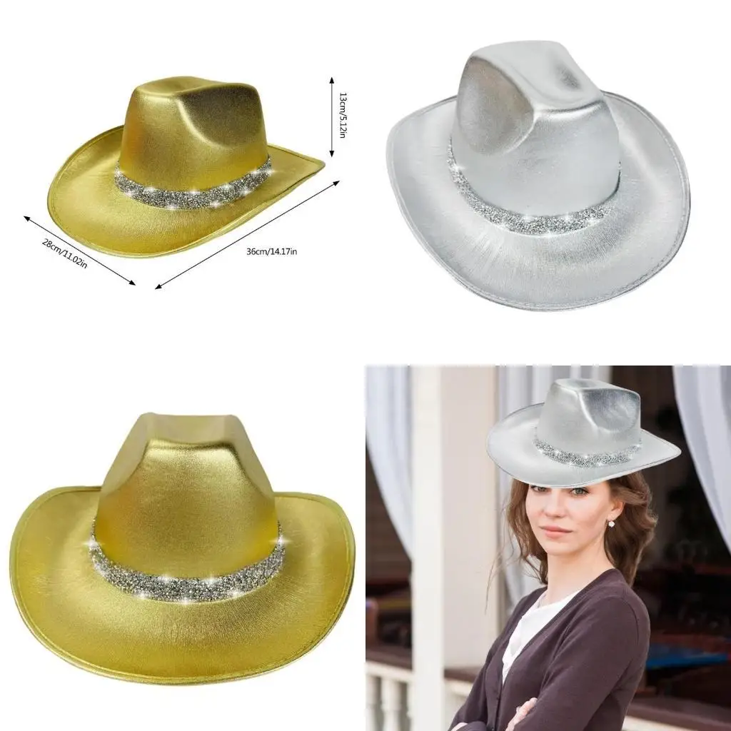 

31BB Eye-catching Bride Hat Heavy Duty Crystal Rhinestones Cowboy Hats for Live Show