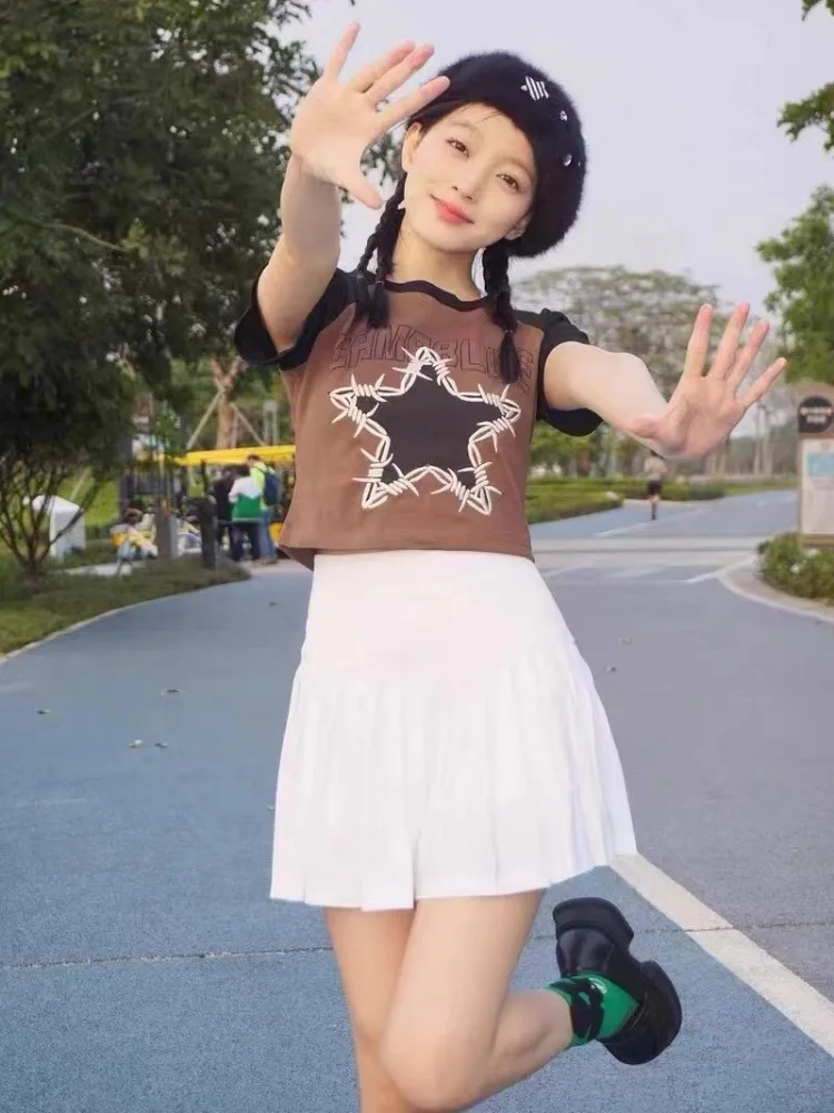 Vintage Gothic Embroidery T-shirt Women Y2k Crop Top Streetwear Short Sleeve Tees Summer Harajuku Hip Hop Sports Fitness T-Shirt