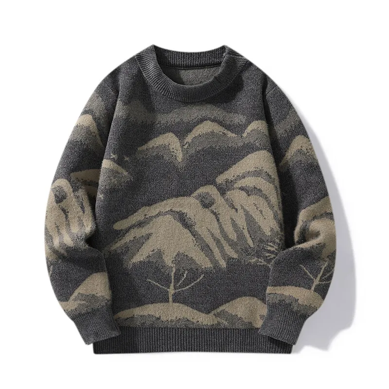 

GIOIO men's sweater, mink velvet fabric, ink painting casual sweater, autumn and winter bottoming pullover