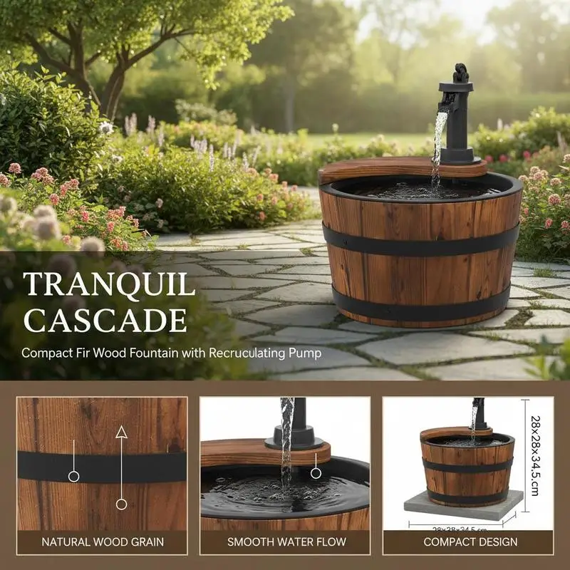 Fontaine à eau en bois de sapin massif 28x28x34,5 cm avec pompe
