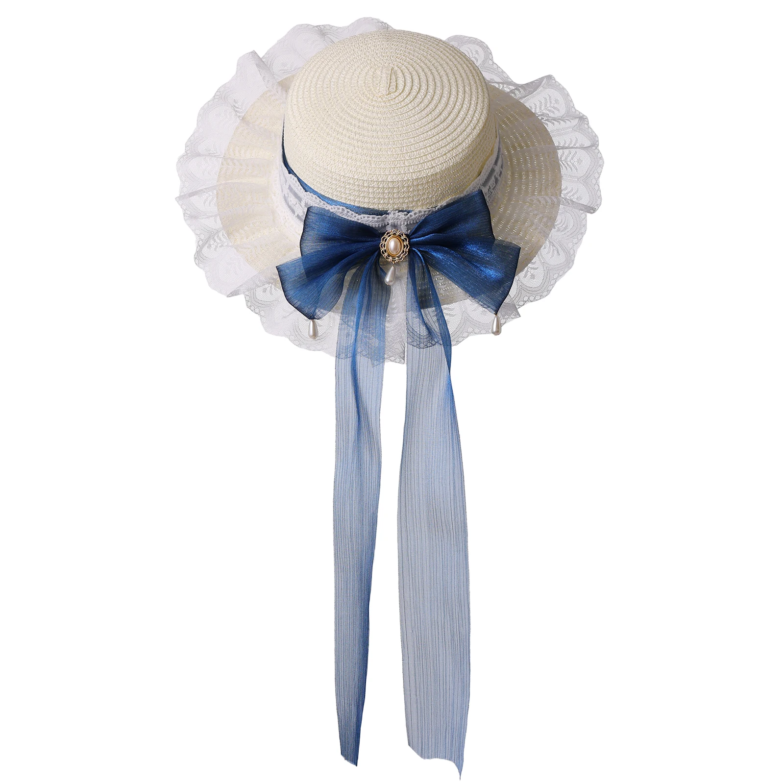 Cute Casual Straw Sun Hat Women Girl Beach Party Lave Trim Bowknot Ribbon Cap