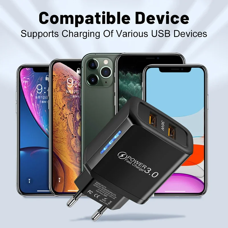 36W USB Mobile Phone Charger Quick Charge 3.0 Fast Charging Adapter For iPhone 16 15 pro Max Xiaomi 14 Samsung Huawei Chargers image 4