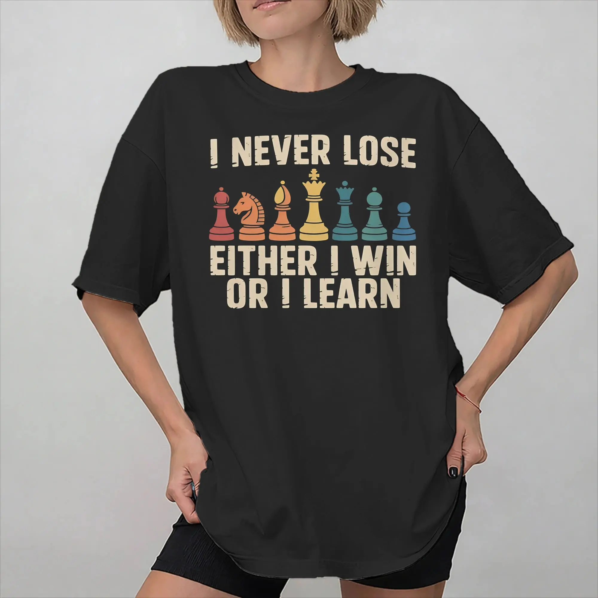 Chess Player Board Game I Never Lose Either Win or Learn Tee Shirt for Men Women Gift Idea T Shirts  Cotton Clothing