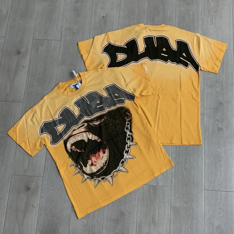 New High Quality DUAA Short Sleeved Summer Street Fashion Brand Glittering Diamond Men's Women's Duaa Tops