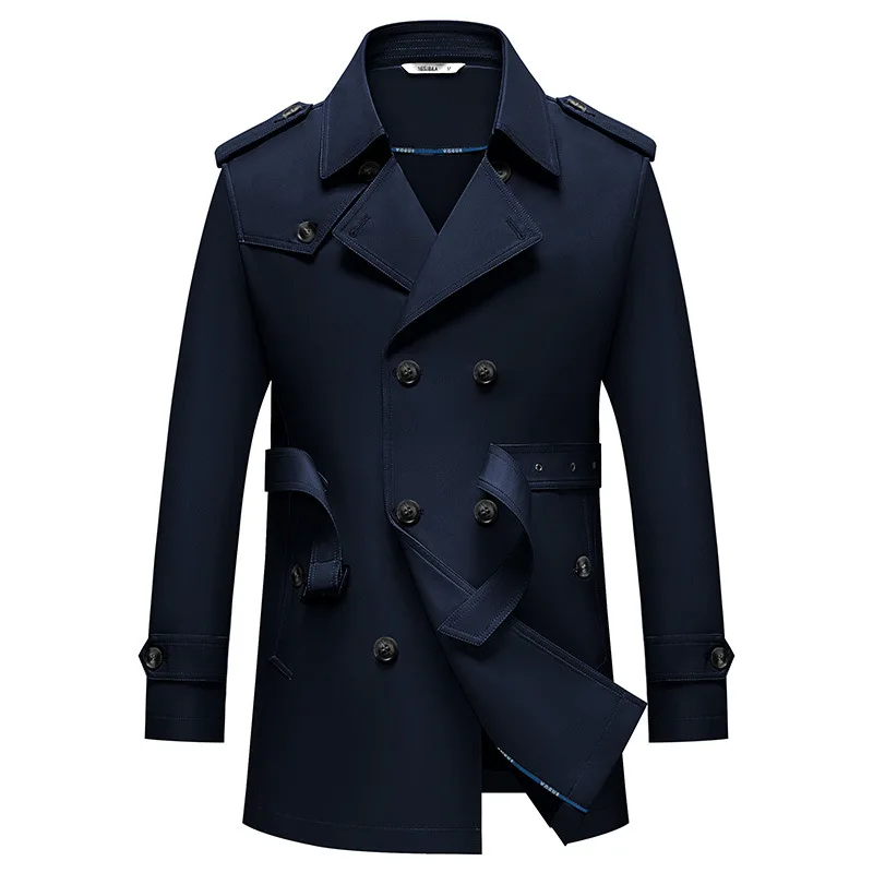 Outono inverno masculino duplo breasted trench moda inteligente causal cor sólida turn down collar blusão masculino inglaterra estilo casacos