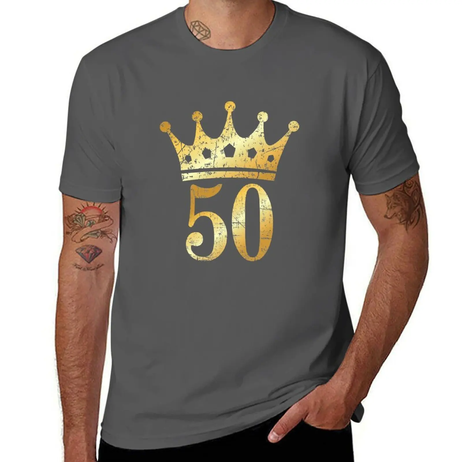 

Birthday 50th (Ancient Crown Gold) T-Shirt Casual Basic Short Sleeve T-Shirt