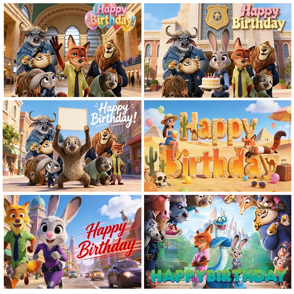 Cartoon Animal Theme Birthday Party Decoration Judy Rabbit and Nick Fox Background Baby Shower Background Supplies Photo Props