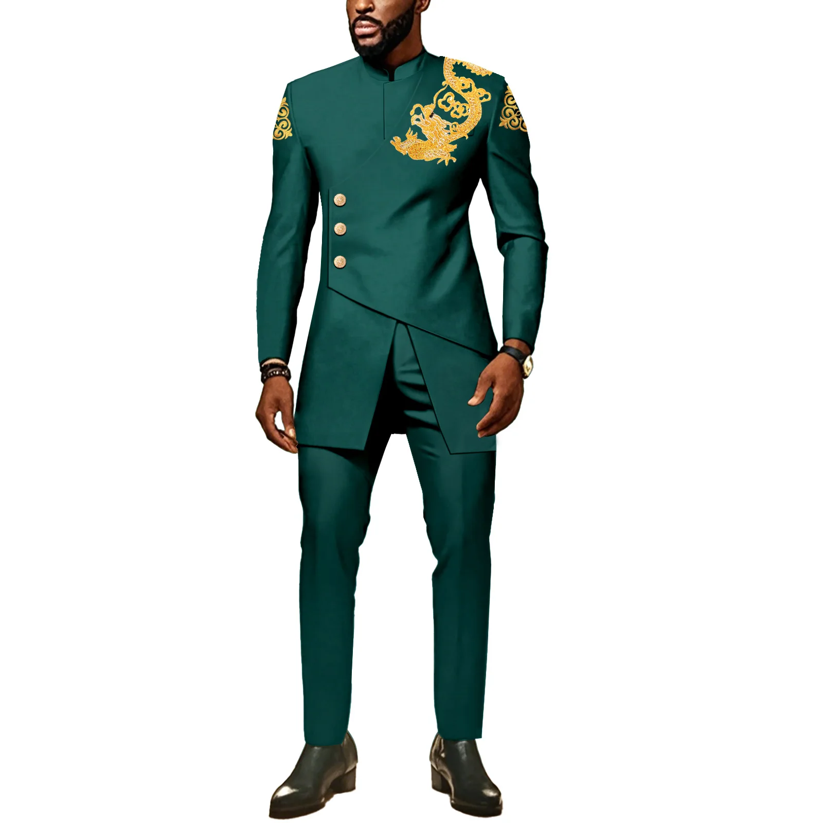 

SEA&ALP African Suits for Men Embroidery Blazer and Pants Set Dashiki 2 Piece Set Party Wedding Outfit