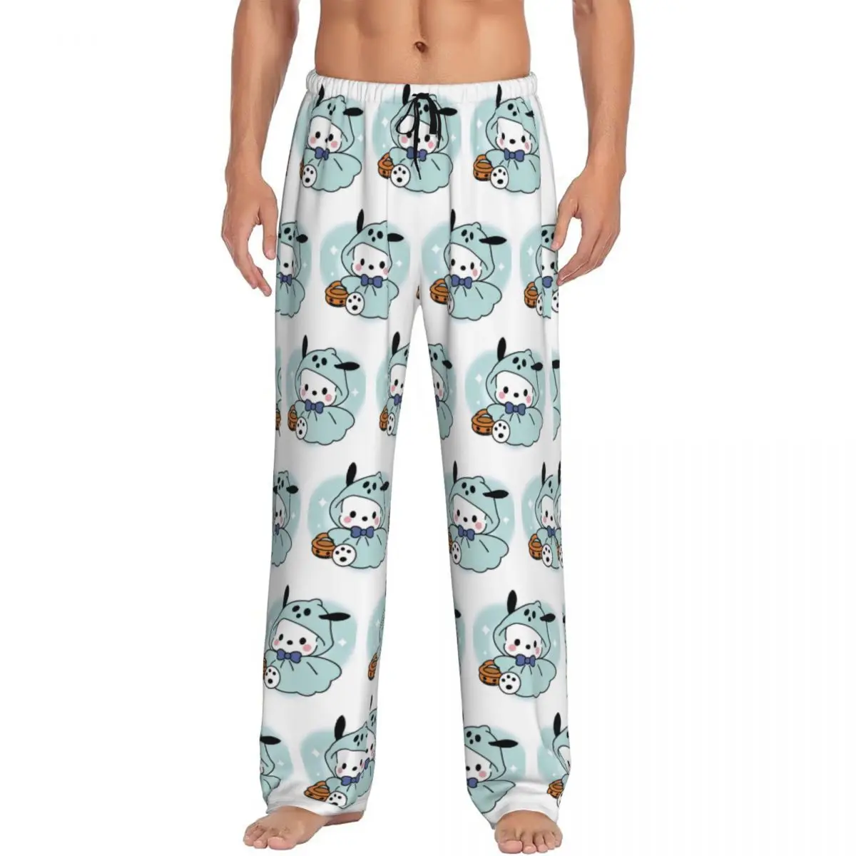 Pantalones de pijama de Halloween con animación Pochacco para hombre con estampado personalizado, ropa de dormir clásica de dibujos animados, pantalones de salón para dormir con bolsillos