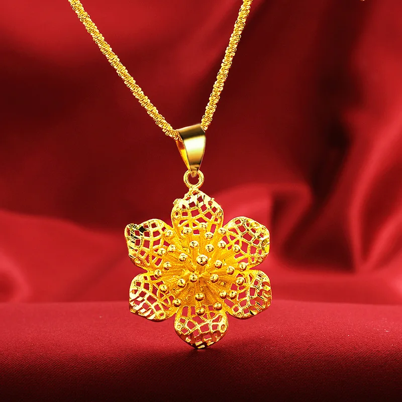 

24K Gold Sand Flower Pendant Necklace for Men and Women, Non-Tarnish, Chic Jewelry, Gift for Valentine's Day