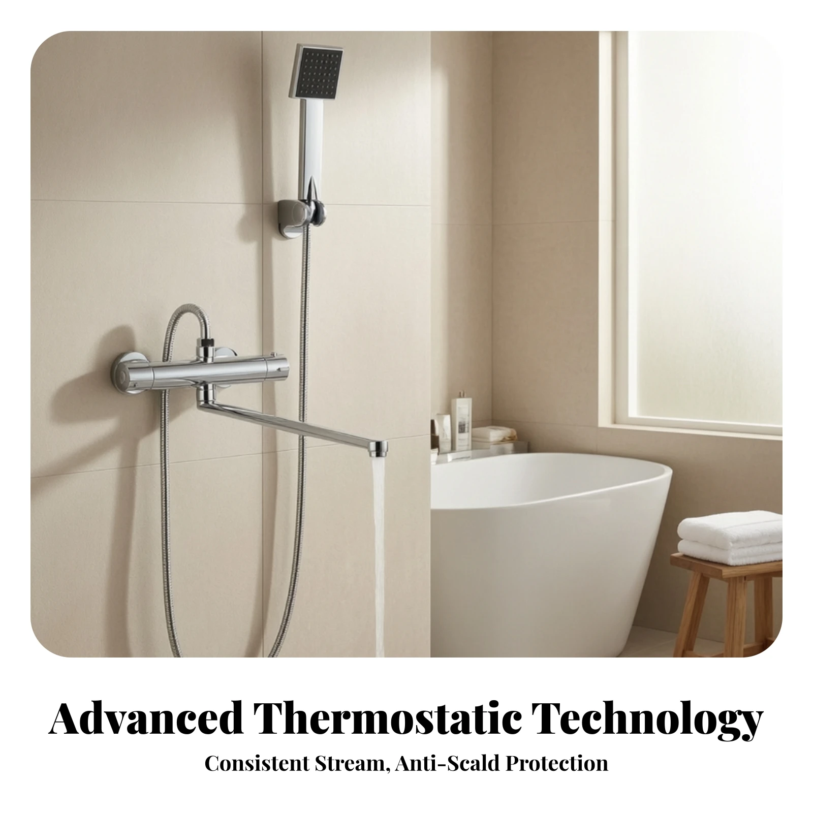 Bath Faucet with Shower Outlet Chrome Bath Faucet Tap Exposed Plumbing Fixture Anti-Corrosion for Bathtub, Bathroom