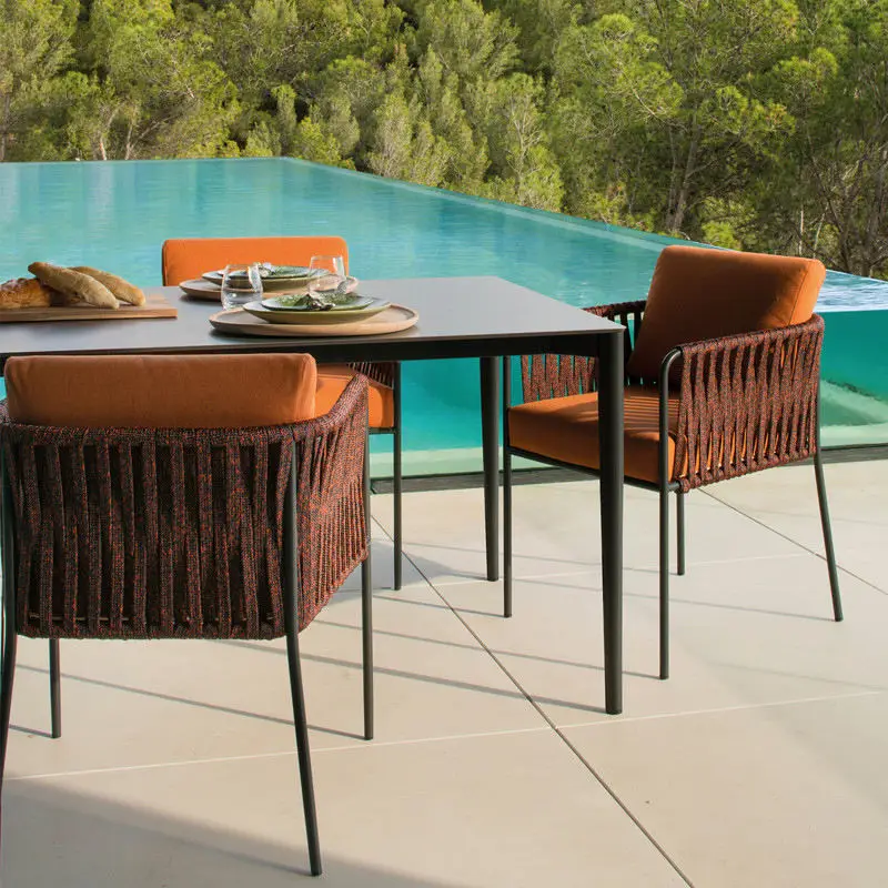 Modern Aluminum Outdoor Dining Table Chair Set, Waterproof Sun-Proof Durable Furniture for Courtyard, Terrace, Garden Hotel