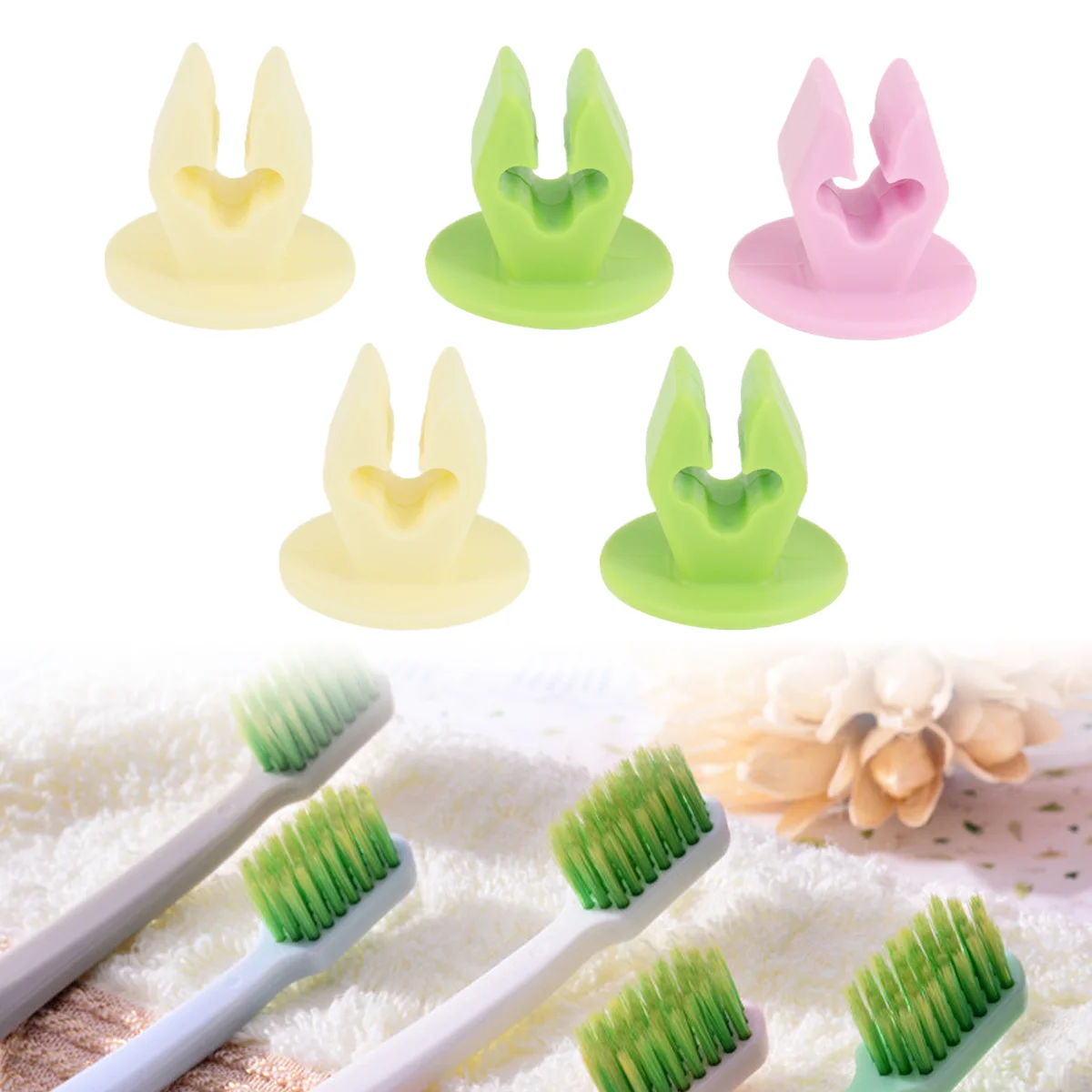 5pcs Suction Cup Toothbrush Holder Creative Bathroom Wall-mounted No Drilling Toothbrush Holder Organizer Storage Rack (Random C