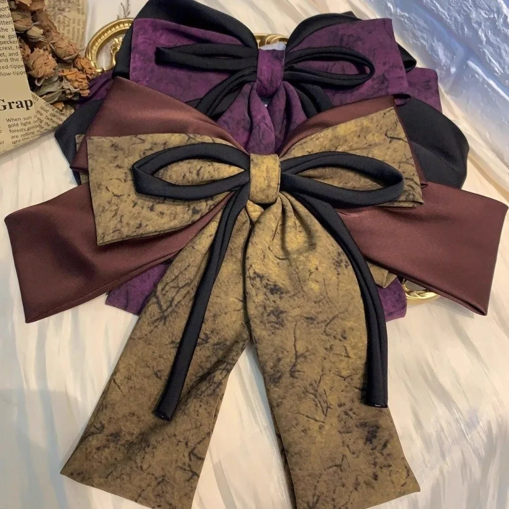 

Модная заколка для волос с очень большим бантом, разноцветная, многослойная, из атласа, с длинной лентой, элегантная, на пружинной основе, аксессуар для волос