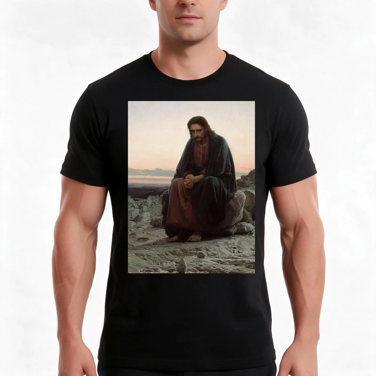 Christ in the Desert - Ivan Kramskoi T-Shirt, Summer Casual Cotton Tee, Oversized Streetwear Tops, Vintage Graphic Print
