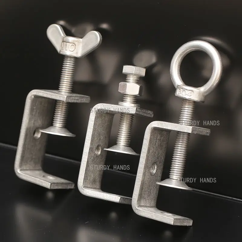 1pc Stainless Steel C-clip Metal Fixed Bracket Woodworking Adjustable M8 Screw Fixture Cabinet Fixing Clip Hardware Accessories