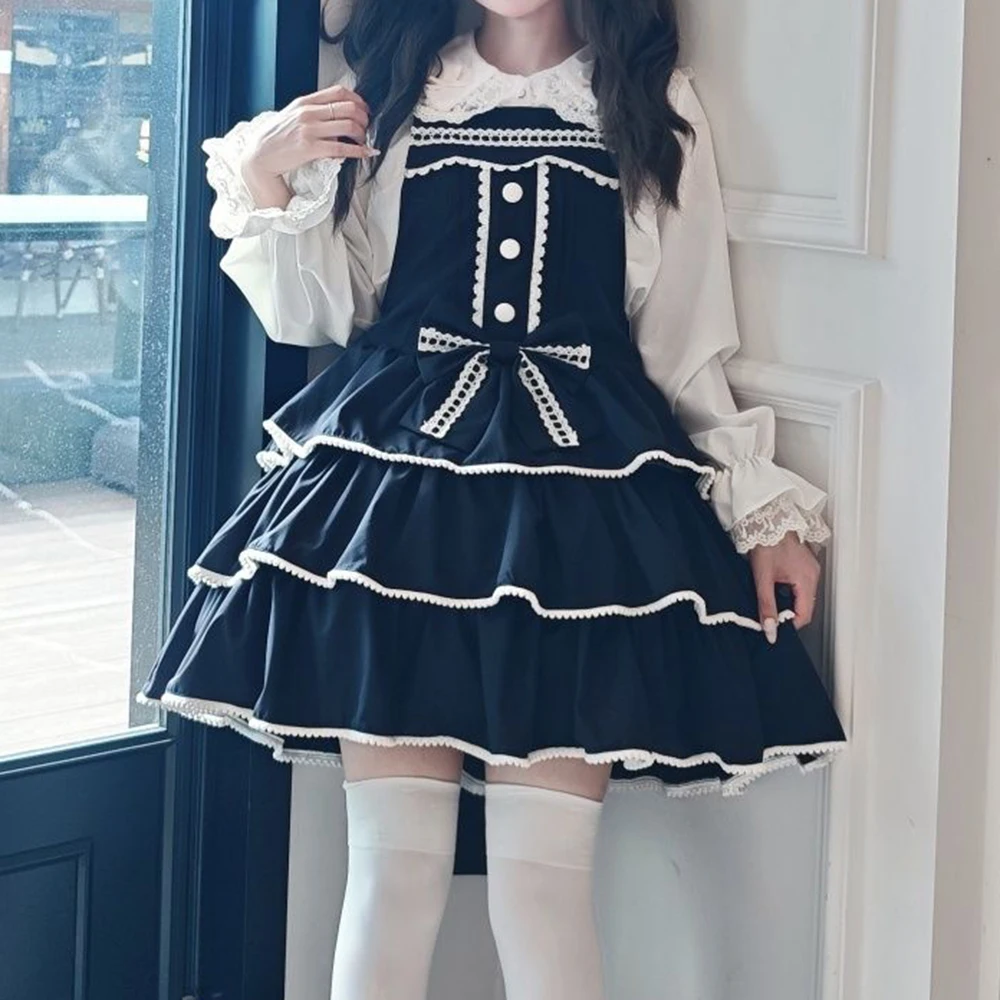 Lolita sweet and cute daily three-layer skirt with strap skirt  streetwear summer dress women vestidos de fiesta