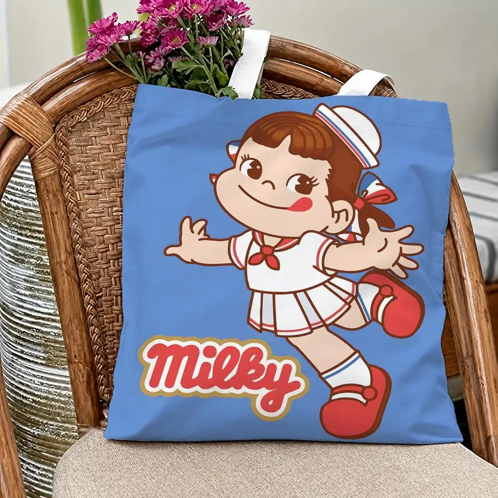 Cute Character Fujiya Peko-Chan Storage Bags Eco Canvas Tote Odorless Reusable Double Print Shopping Bag