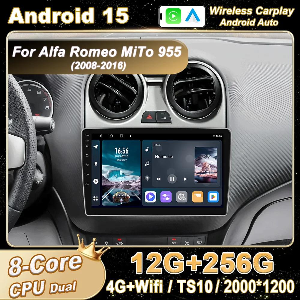 

Android 15 Car Radio Stereo For Alfa Romeo MiTo 955 2008-2016 Auto Cireless Carplay GPS Navigation Multimedia Video Player Wifi