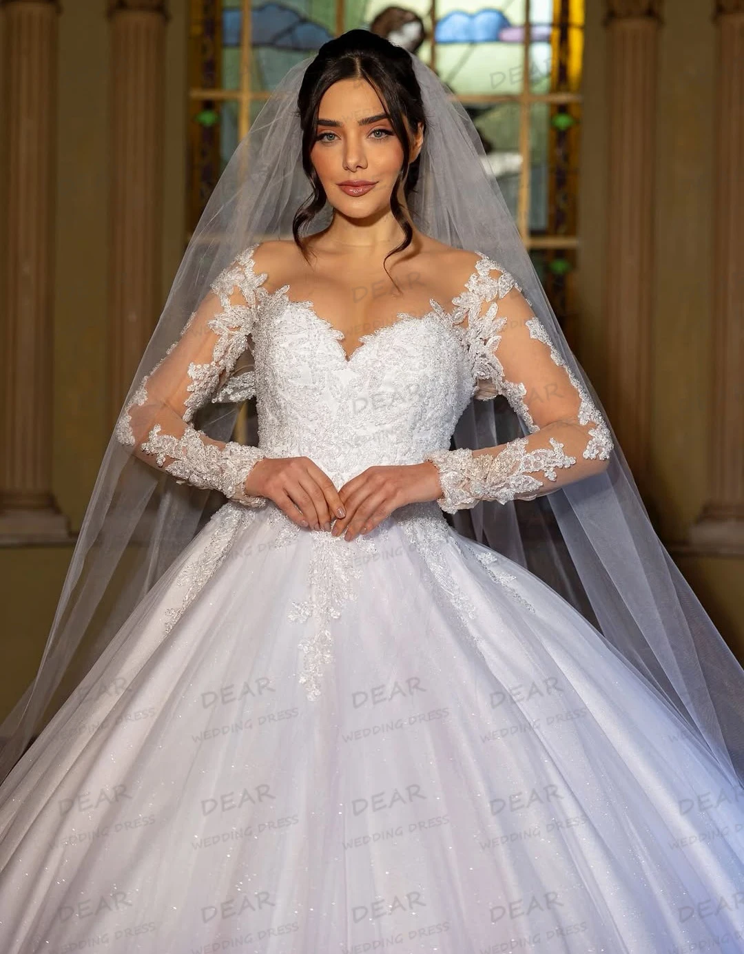 فساتين زفاف ساحرة مزينة مثيرة على شكل حرف A للنساء بأكمام طويلة فساتين زفاف على شكل قلب رسمية مخصصة من فيستدوس دي نوفيا #2