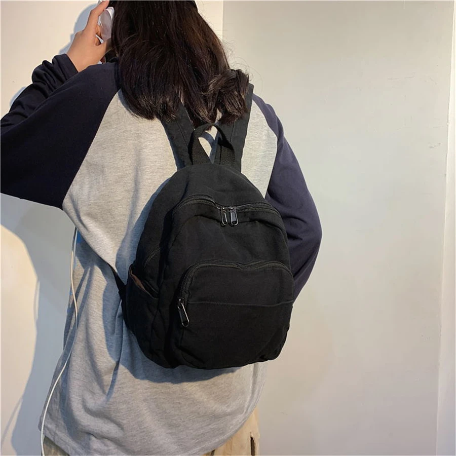 Women High-capacity Backpack Students Canvas Schoolbag Books Ins Fashion Traveling Shopping Multifunctional Pure Color Casual