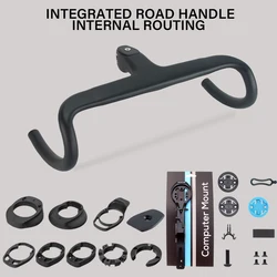 No Logo Road Bike Full Carbon Fiber Internal Cable Integrated Bicycle Handlebar Cockpit For 360mm-380mm With Mount Spacers